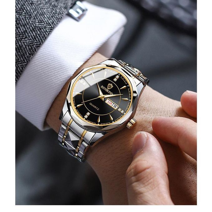 BINBOND Men's Tungsten Steel Watch with Calendar, Stylish Design S4802970