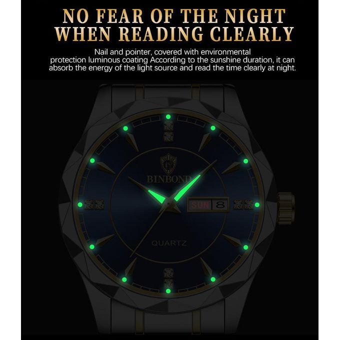 BINBOND Men's Tungsten Steel Watch with Calendar, Stylish Design S4802970 - Tuzzut.com Qatar Online Shopping