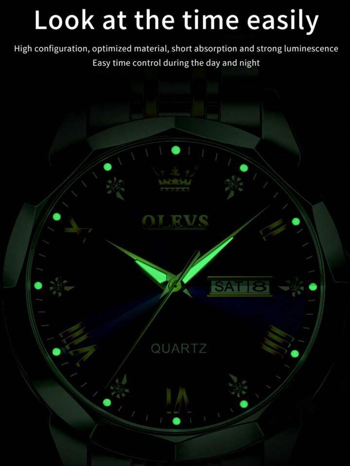 OLEVS Men Two Tone Stainless Steel Strap Calendar Water Resistant Round Dial Quartz Watch S4810439 - Tuzzut.com Qatar Online Shopping