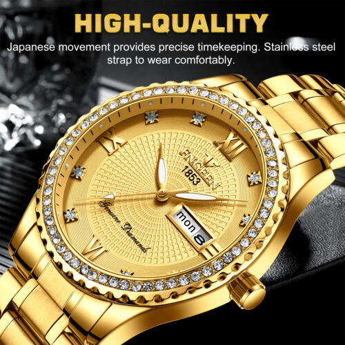 FNGEEN Gold Men's Watch Classic Stainless Steel Quartz Analog Business Gift S4527470 - Tuzzut.com Qatar Online Shopping