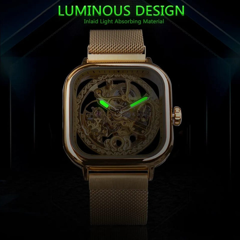 Forsining Men Mechanical Watches Automatic Self-Wind Golden Transparent Fashion Mesh Steel Wristwatch Skeleton Man Male Hot Hour S3599316
