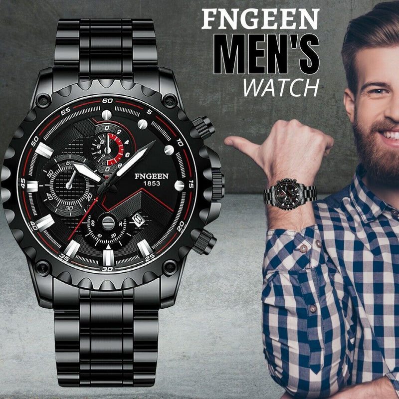 FNGEEN Men’s Watch Classic Stainless Steel Quartz Luminous Luxury Wristwatch S4653038 - Tuzzut.com Qatar Online Shopping