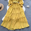 Vintage Pleated Slash Neck Off Shoulder High Waist Dress Long Sleeve Dress Chic Summer Beach Vestidos Women Vacation Sundress S4944836 - Tuzzut.com Qatar Online Shopping