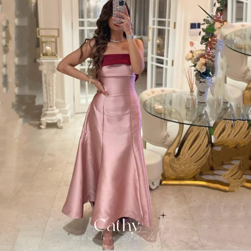 Cathy Elegant Light Pink Prom Dress 2023 Sexy Strapless A-line Evening Dress Silk Knee Lenght Romantic Party Dresses 3XL 070632740
