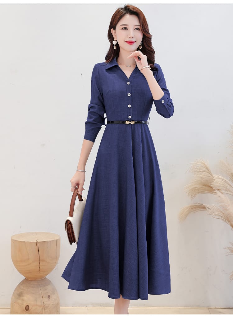 Women Long Sleeve Cotton Dress Solid Color Casual Pink Dress Midi Tunics V Neck Spring Green Robe 2XL S1902051 Women Long Sleeve Cotton Dress Solid Color Casual Pink Dress Midi Tunics V Neck Spring Green Robe 2XL S1902051