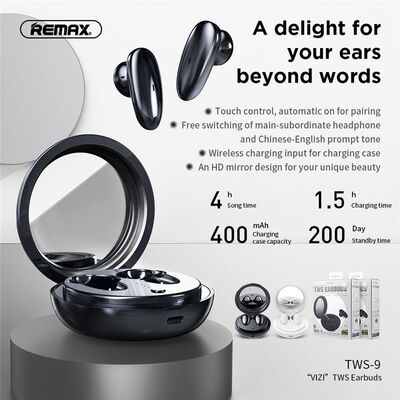 REMAX Vizi Series TWS Earbuds TWS-9 Black - Tuzzut.com Qatar Online Shopping