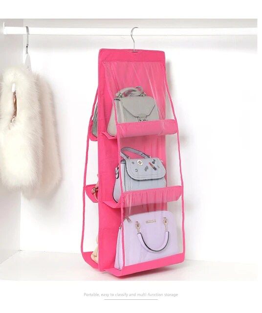 Non-woven Fabric Hanging Storage Bag 6 Pocket Transparent Pocket Double Side Hanging Closet Foldable For Organize X2069080 - Tuzzut.com Qatar Online Shopping
