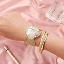 Watch Flower Oval Broadband Gold Silver Mesh Band Watch Women's Quartz Watch Set S4688088 - Tuzzut.com Qatar Online Shopping