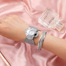 Watch Flower Oval Broadband Gold Silver Mesh Band Watch Women's Quartz Watch Set S4688088 - Tuzzut.com Qatar Online Shopping