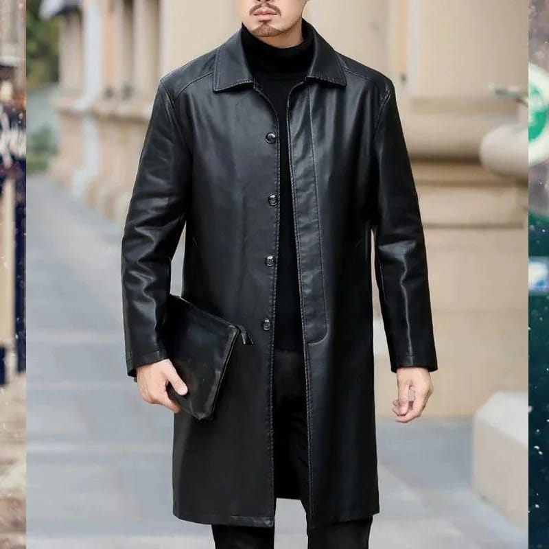 Men's Rexin Jacket with Plush autumn and winter Long Windbreaker Coat Warm Overcoat Male - S4162593 - Tuzzut.com Qatar Online Shopping
