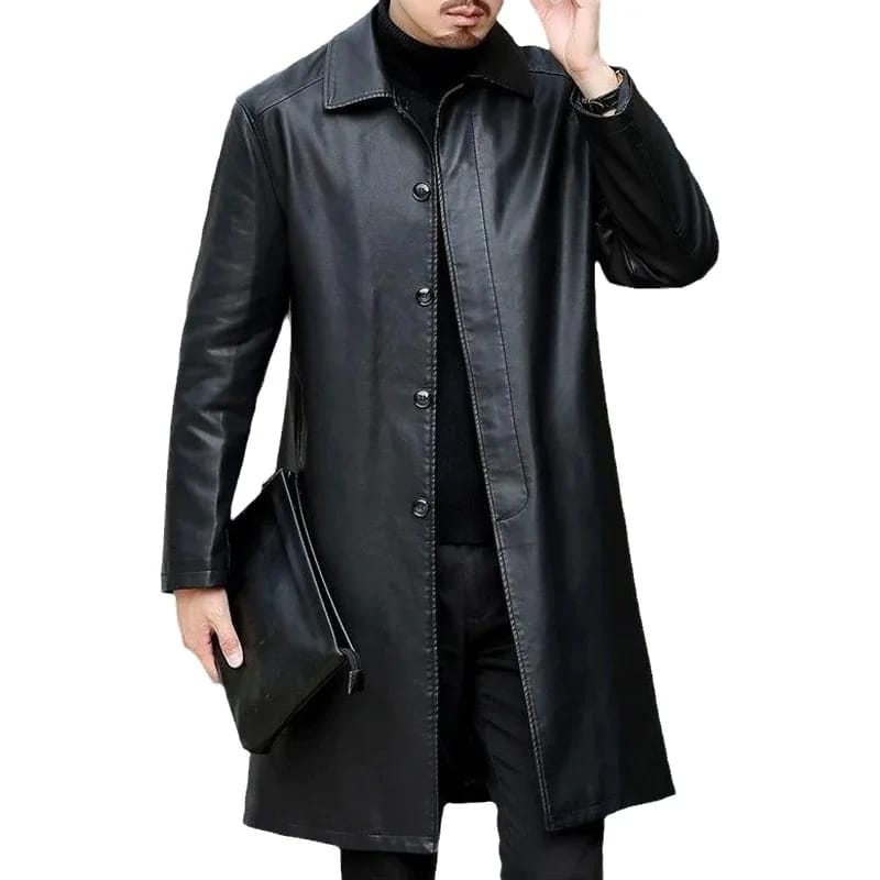Men's Rexin Jacket with Plush autumn and winter Long Windbreaker Coat Warm Overcoat Male - S4162593 - Tuzzut.com Qatar Online Shopping