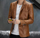 Autumn and winter leather men's trend handsome slim fashion Blazer business coat leisure motorcycle leather Blazer S4705030 - Tuzzut.com Qatar Online Shopping