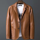 Autumn and winter leather men's trend handsome slim fashion Blazer business coat leisure motorcycle leather Blazer S4705030 - Tuzzut.com Qatar Online Shopping