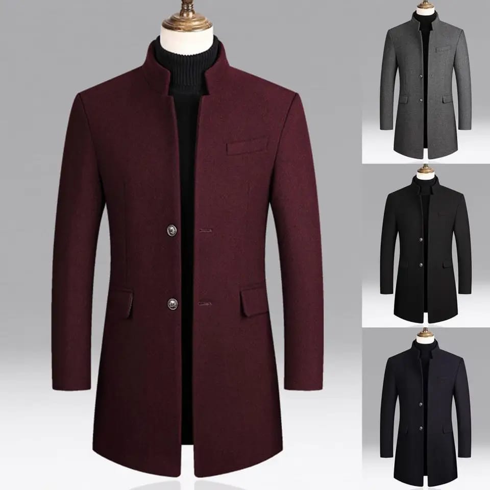 Men's Winter Mid-Long Trench Classic Solid Thickening Coat S4025989