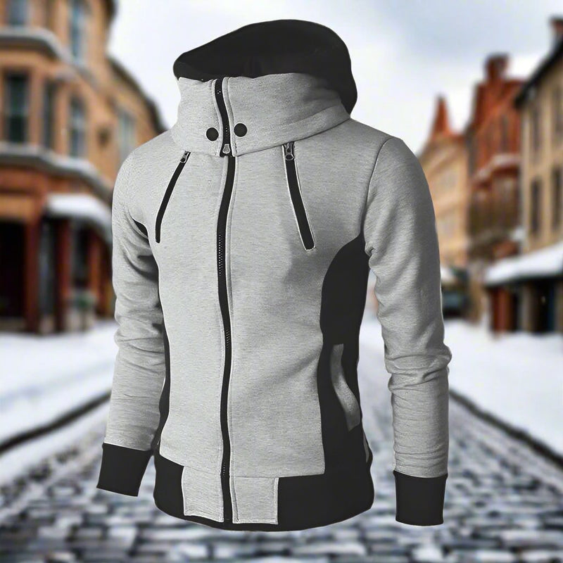 Men's Fashion High Collar Warm Four Zipper Jacket Casual Zipper