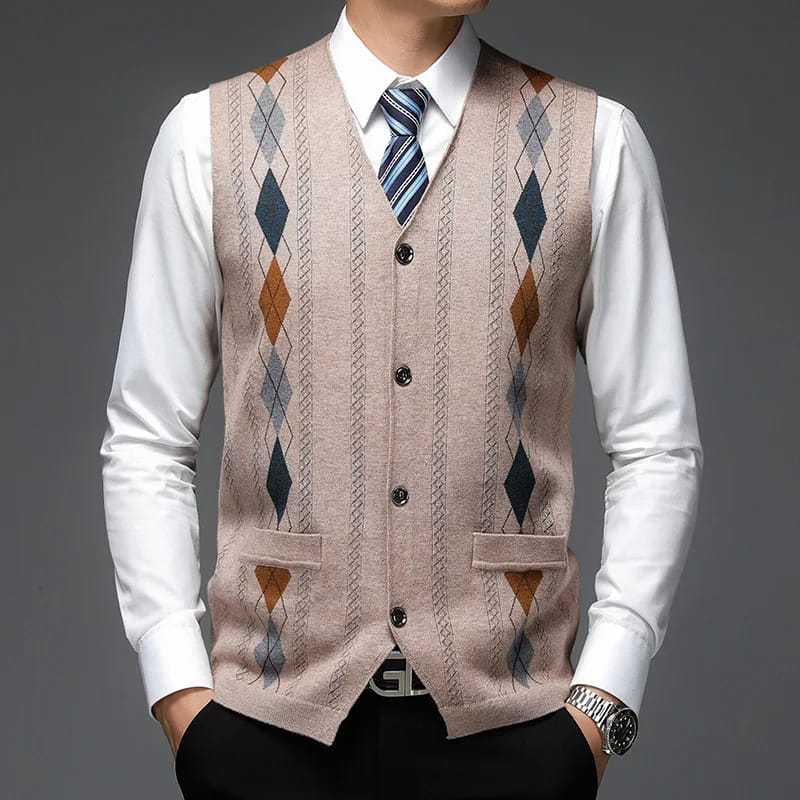 QUANBO Men's Classic Casual Cashmere Wool Blended Vest Sweater Cable Knit V Neck Sleeveless Knitted Button Vest Cardigan M - S4704588 QUANBO Men's Classic Casual Cashmere Wool Blended Vest Sweater Cable Knit V Neck Sleeveless Knitted Button Vest Cardigan M - S4704588