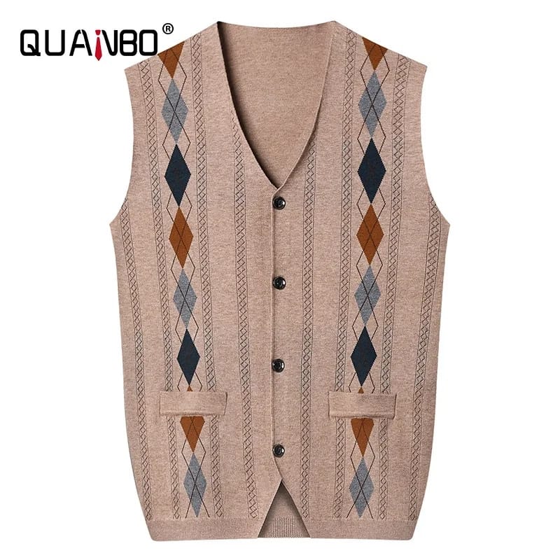 Men Sweater Vest Cashmere Wool Blended V Neck Sleeveless Button