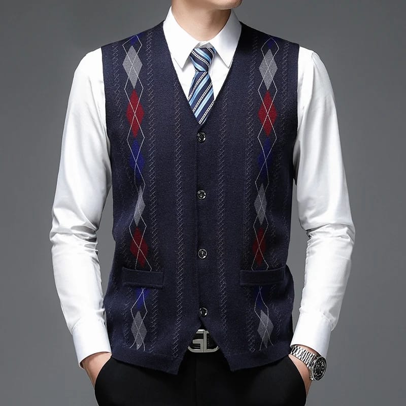 QUANBO Men's Classic Casual Cashmere Wool Blended Vest Sweater Cable Knit V Neck Sleeveless Knitted Button Vest Cardigan M - S4704588 QUANBO Men's Classic Casual Cashmere Wool Blended Vest Sweater Cable Knit V Neck Sleeveless Knitted Button Vest Cardigan M - S4704588