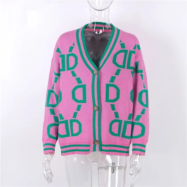 Custom winter loose women's jacquard knit cardigan embroidered cardigan sweater design for ladies - S4662651