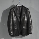 Men's Casual Genuine Leather Suit, Slim Fit, Uncoated Water Dyed, Vegetable Tanned Sheepskin, Coat, Outerwear, Japan Fashion - S4063144 - Tuzzut.com Qatar Online Shopping