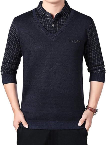 Men's Sweaters Fake Shirt Stripe Knitted Man Sweater Triangle Fashion Casual Cotton Autumn Collar Keep Warm Winter Pull Homme ZD68 Men's Sweaters Fake Shirt Stripe Knitted Man Sweater Triangle Fashion Casual Cotton Autumn Collar Keep Warm Winter Pull Homme ZD68