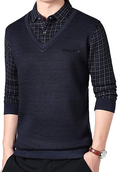 Men's Sweaters Fake Shirt Stripe Knitted Man Sweater Triangle Fashion Casual Cotton Autumn Collar Keep Warm Winter Pull Homme ZD68 Men's Sweaters Fake Shirt Stripe Knitted Man Sweater Triangle Fashion Casual Cotton Autumn Collar Keep Warm Winter Pull Homme ZD68