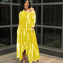 Fashion Women New Style Split Long Dress Wide Neck Tie Dye Dresses with Pockets Summer Women Dress Casual Dresses 2XL - Tuzzut.com Qatar Online Shopping