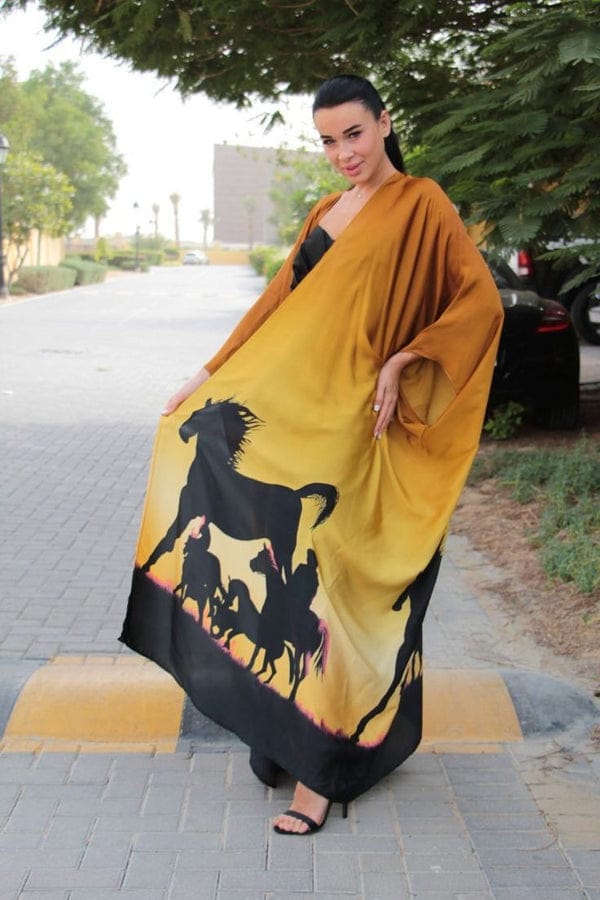 Yellow Horse Print Hcc Open Over Coat l 070725357 - Tuzzut.com Qatar Online Shopping
