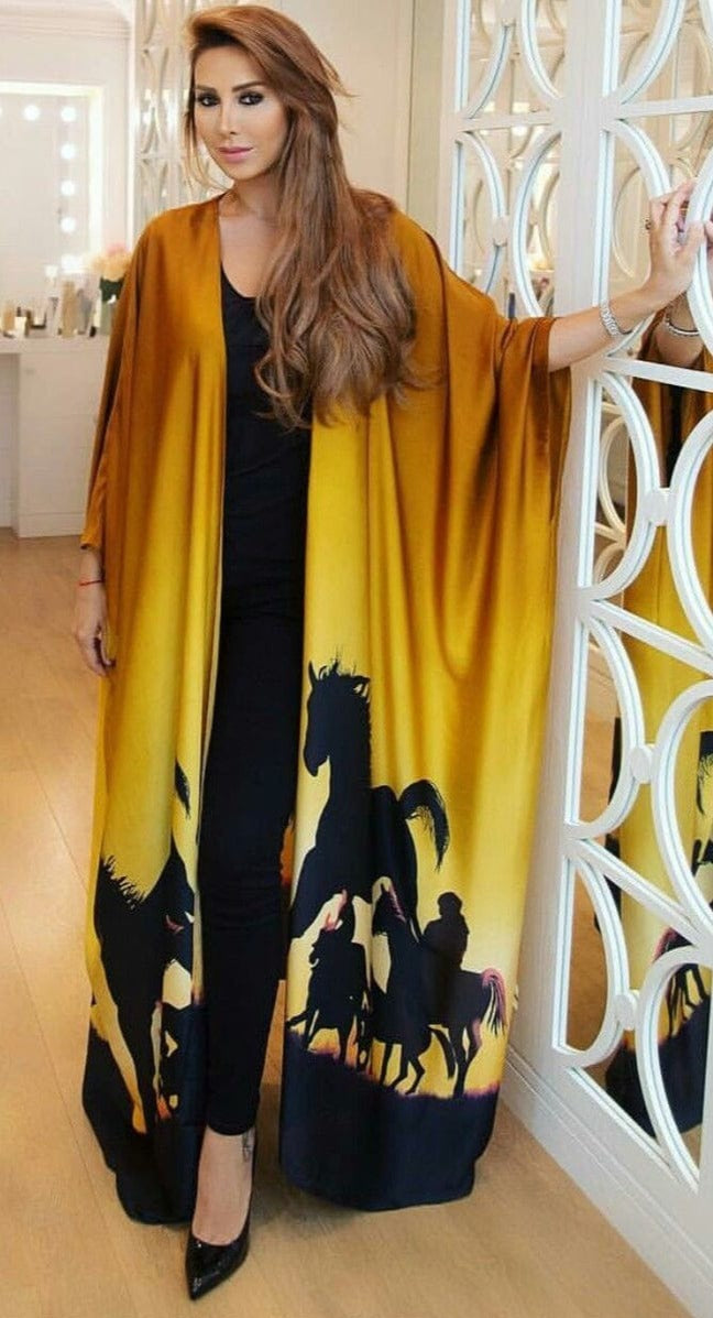 Yellow Horse Print Hcc Open Over Coat l 070725357 - Tuzzut.com Qatar Online Shopping