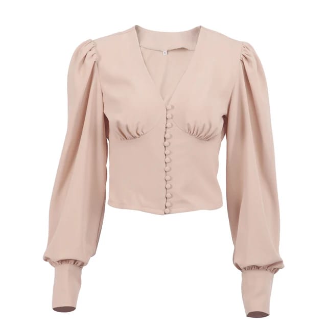 Spring Buttons Party Female Shirts Fashion Lantern Sleeve Solid Office Elegant Blouses XL S4479727 - Tuzzut.com Qatar Online Shopping