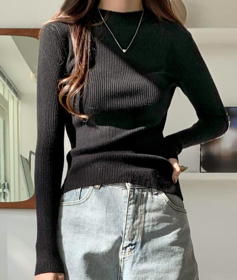 DAZY Kpop Mock Neck Ribbed Knit Sweater X3701341 - Tuzzut.com Qatar Online Shopping
