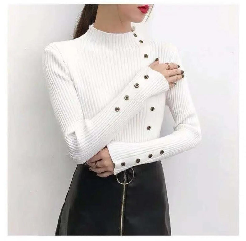 Fashion Sweater Mock Neck Casual Button Up Women's X4320991 - Tuzzut.com Qatar Online Shopping