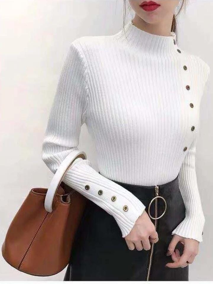 Fashion Sweater Mock Neck Casual Button Up Women's X4320991 - Tuzzut.com Qatar Online Shopping