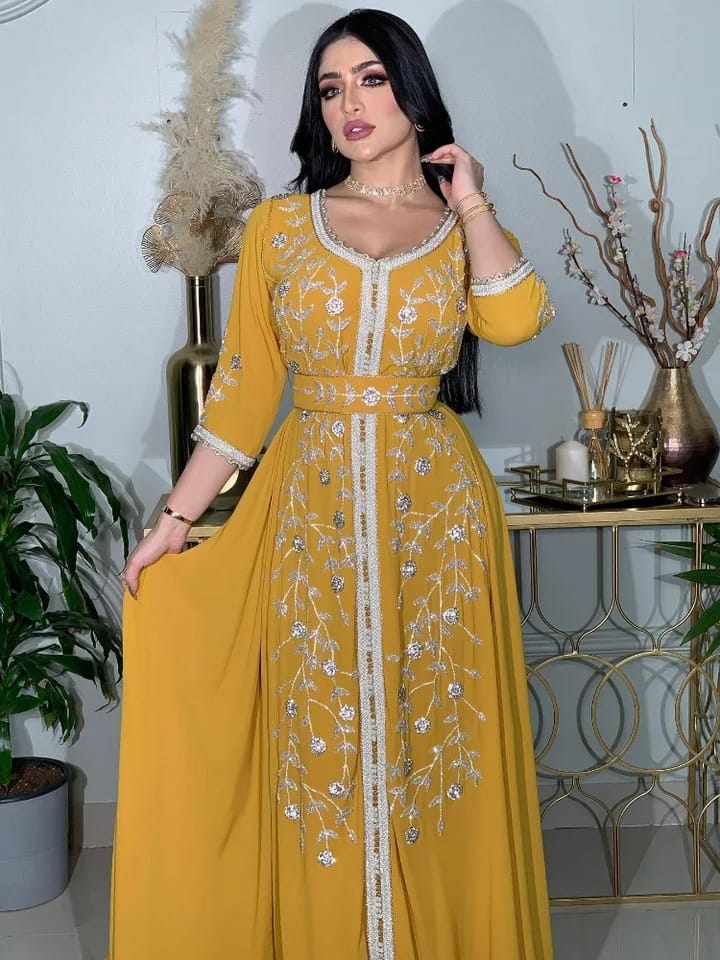 India Muslim Abaya Dresses Women Wedding Evening Party Dress Elegant Lace-up Turkey Diamond Belted Jilbab Morocco Caftan l S4833419 - Tuzzut.com Qatar Online Shopping