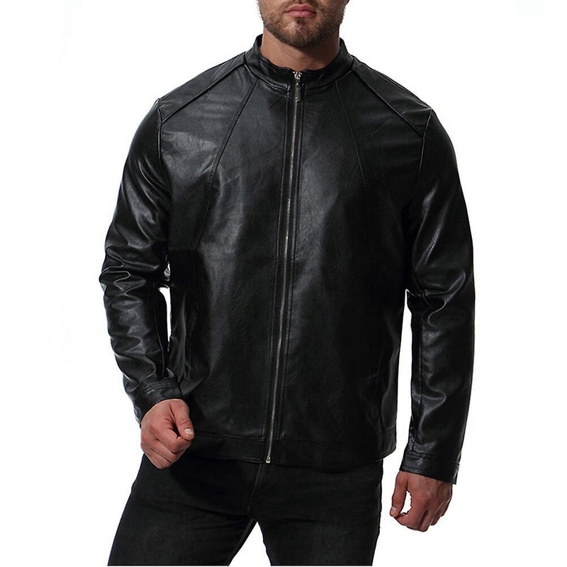 Mens Classic Stand Collar Zipper Motorcycle Leather Jacket M S1201509 - Tuzzut.com Qatar Online Shopping