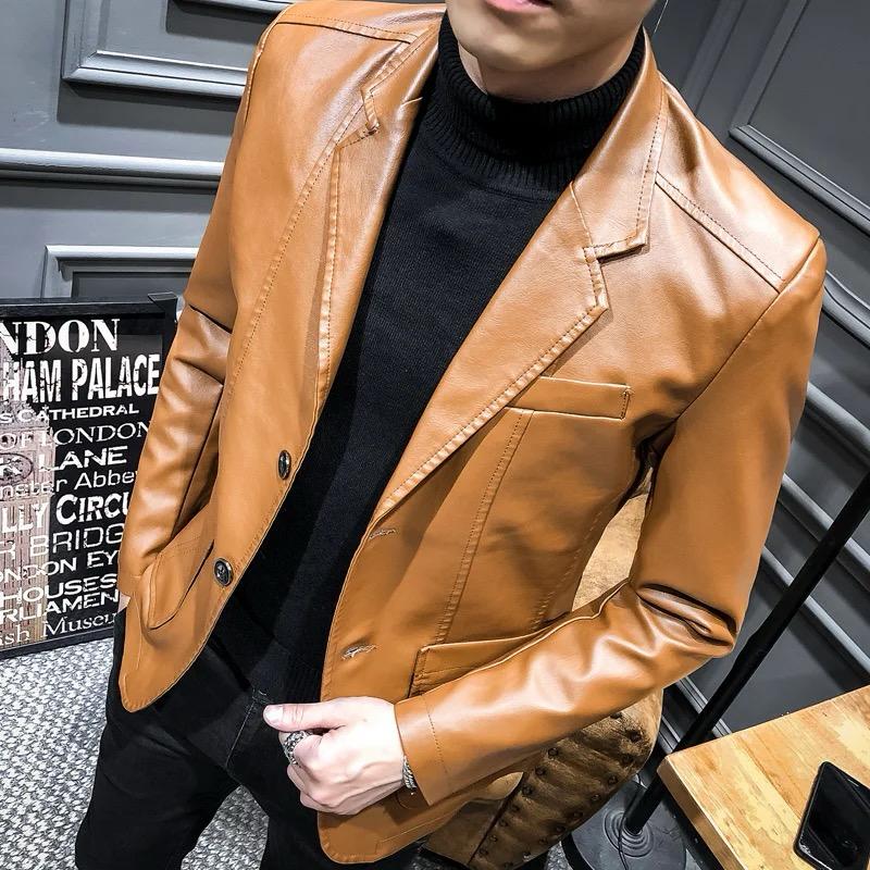 Men Leather Suits Jackets Blazers Coats New Fashion Male Slim Fit PU Overcoats L S4053121 - Tuzzut.com Qatar Online Shopping