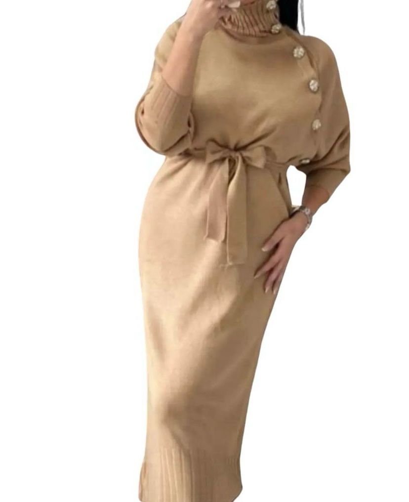 Cosy Knitted Seam Detail High Neck Dress B-39079 Cosy Knitted Seam Detail High Neck Dress B-39079