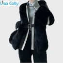 New Fashion Women's Riveting Patchwork Faux Fur Coat Thick Warm Fox Fur Jacket Artificial Fur Overcoat Outwear L B-40346 - Tuzzut.com Qatar Online Shopping