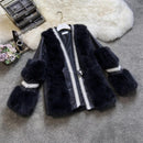 New Fashion Women's Riveting Patchwork Faux Fur Coat Thick Warm Fox Fur Jacket Artificial Fur Overcoat Outwear L B-40346 - Tuzzut.com Qatar Online Shopping