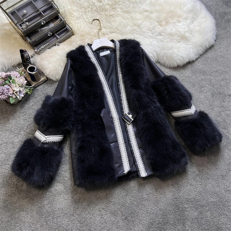 New Fashion Women's Riveting Patchwork Faux Fur Coat Thick Warm Fox Fur Jacket Artificial Fur Overcoat Outwear L 28650 New Fashion Women's Riveting Patchwork Faux Fur Coat Thick Warm Fox Fur Jacket Artificial Fur Overcoat Outwear L 28650