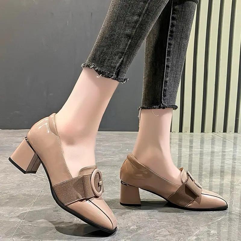 High-heeled Single Shoes Women's New Autumn Fashion Soft Leather Loafers 39 - Tuzzut.com Qatar Online Shopping
