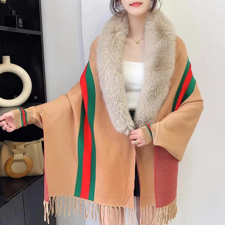 Autumn Winter Luxury Wool Collar Knitted Shawl Women S259730