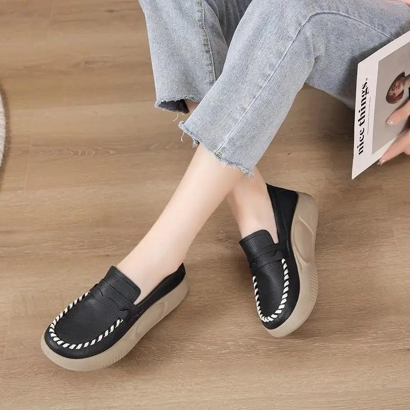 Footwear Low Leather High on Platform Shoes for Women Loafers 40 - Tuzzut.com Qatar Online Shopping