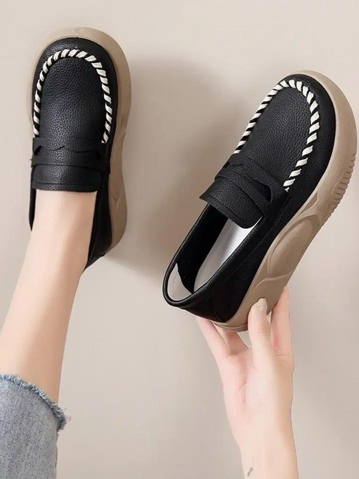 Footwear Low Leather High on Platform Shoes for Women Loafers 40 - Tuzzut.com Qatar Online Shopping