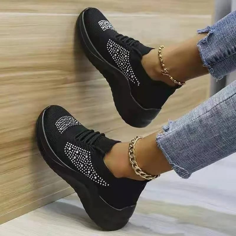 New Women's Casual Shoes Fashion Rhinestone Mesh Breathable Sneakers 43