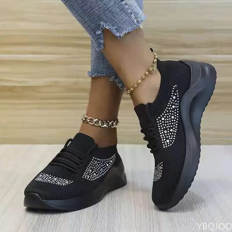 New Women's Casual Shoes Fashion Rhinestone Mesh Breathable Sneakers 43