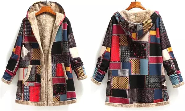 Women Parka Plus Size Coat Hooded Warm Soft Fluffy Faux Fur Lined Vintage Print Autumn Winter Jacket Overcoat B-40831 - Tuzzut.com Qatar Online Shopping