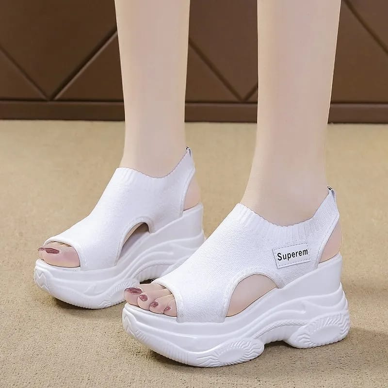 Summer Wedge Heel Elastic Cloth Cover Foot Ladies Sandals 38 - Tuzzut.com Qatar Online Shopping