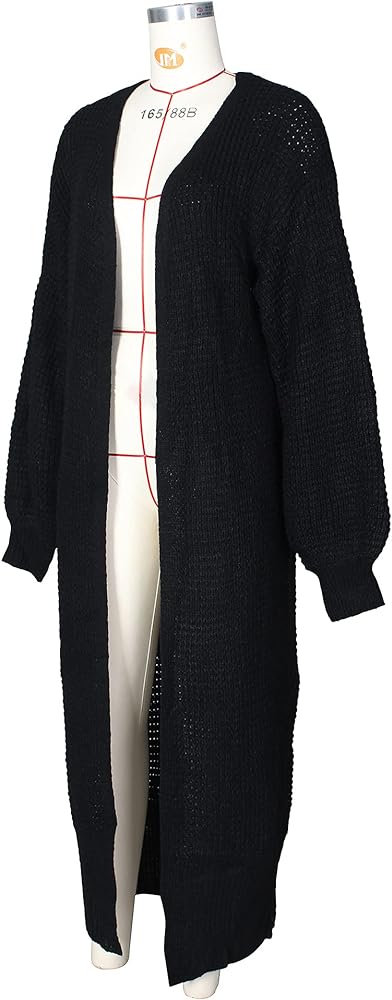Autumn Winter Women's Long Open Front Cardigans Striped Solid Loose Knit Sweaters Outwear Coat XL B-28977 - Tuzzut.com Qatar Online Shopping