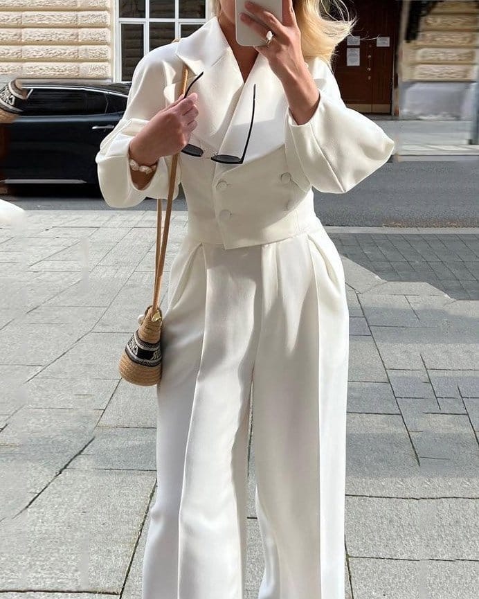 Women's Sets Autumn&Winter Fashion Woolen Set Lantern sleeve large lapel suit high waisted straight leg pants two-piece set S DL0384 Women's Sets Autumn&Winter Fashion Woolen Set Lantern sleeve large lapel suit high waisted straight leg pants two-piece set S DL0384